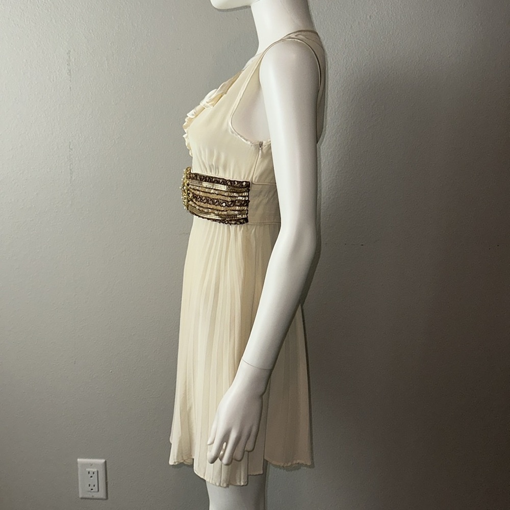 Meghan Fabulous LA *Carlin* ivory silk embellished pleated dress 2 - Picture 5 of 8